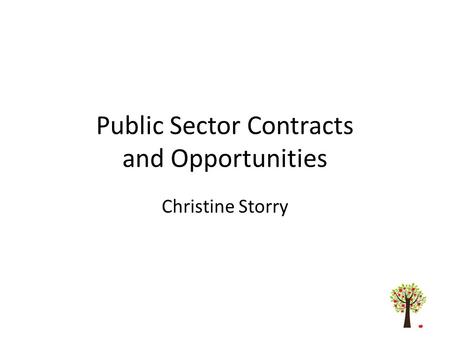 Public Sector Contracts and Opportunities Christine Storry.