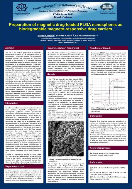Preparation of magnetic drug-loaded PLGA nanospheres as biodegradable magneto-responsive drug carriers Mohsen Ashjari 1, Sepideh Khoee *,2, Ali Reza Mahdavian.