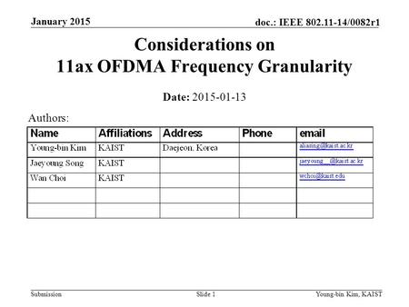 Considerations on 11ax OFDMA Frequency Granularity