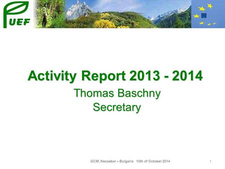 GCM, Nessebar – Bulgaria 10th of October 2014 1 Activity Report 2013 - 2014 Thomas Baschny Secretary.