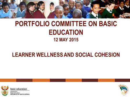 PORTFOLIO COMMITTEE ON BASIC EDUCATION 12 MAY 2015 LEARNER WELLNESS AND SOCIAL COHESION.