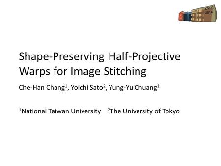 Shape-Preserving Half-Projective Warps for Image Stitching