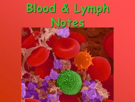 Blood & Lymph Notes. Blood is unique because it is the only liquid tissue.