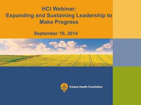 HCI Webinar: Expanding and Sustaining Leadership to Make Progress September 10, 2014.