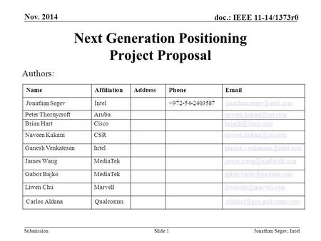 Next Generation Positioning Project Proposal
