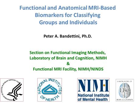 Functional and Anatomical MRI-Based Biomarkers for Classifying Groups and Individuals Peter A. Bandettini, Ph.D. Section on Functional Imaging Methods,