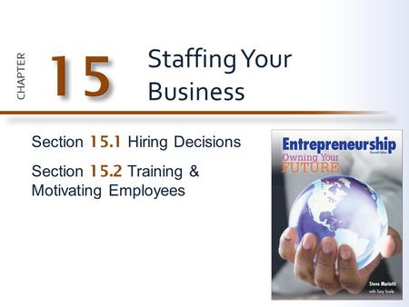 CHAPTER Section 15.1 Hiring Decisions Section 15.2 Training & Motivating Employees Staffing Your Business.