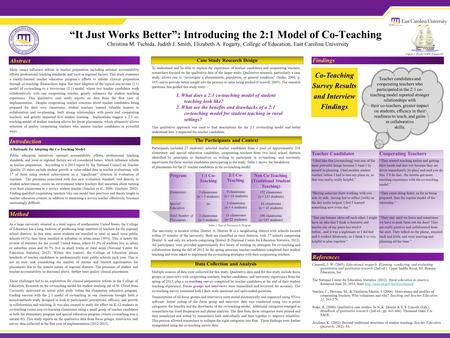 “It Just Works Better”: Introducing the 2:1 Model of Co-Teaching Christina M. Tschida, Judith J. Smith, Elizabeth A. Fogarty, College of Education, East.