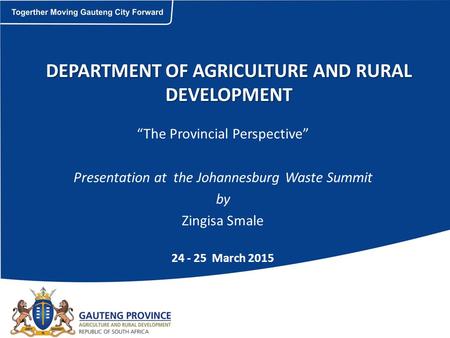 DEPARTMENT OF AGRICULTURE AND RURAL DEVELOPMENT