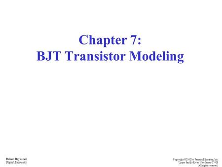 Chapter 7: BJT Transistor Modeling