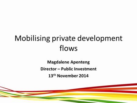 Mobilising private development flows Magdalene Apenteng Director – Public Investment 13 th November 2014.