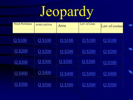 Jeopardy Law of cosines Q $100 Q $100 Q $100 Q $100 Q $100 Q $200