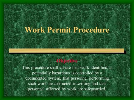 Work Permit Procedure Objective