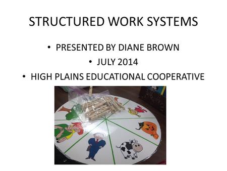 STRUCTURED WORK SYSTEMS PRESENTED BY DIANE BROWN JULY 2014 HIGH PLAINS EDUCATIONAL COOPERATIVE.