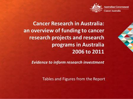 Cancer Research in Australia: an overview of funding to cancer research projects and research programs in Australia 2006 to 2011 Evidence to inform research.