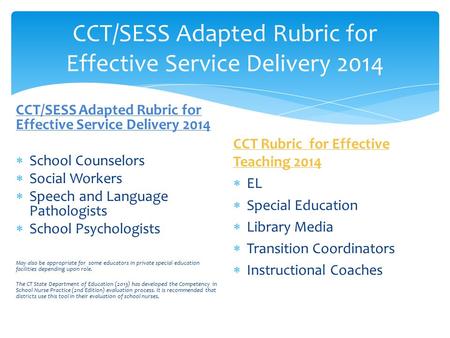 CCT/SESS Adapted Rubric for Effective Service Delivery 2014