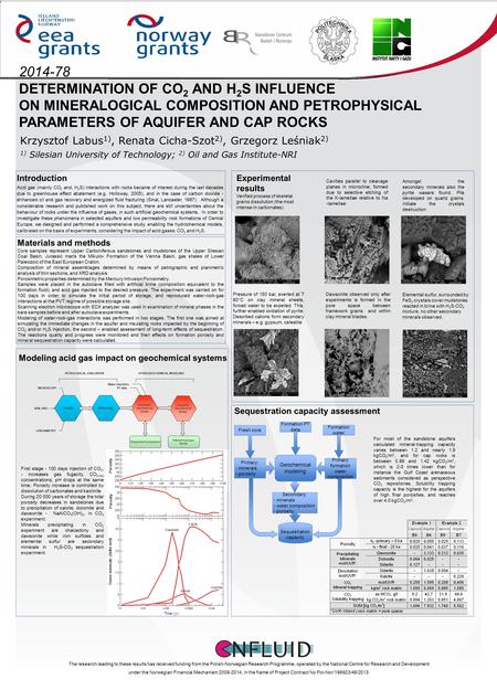 2014-78 DETERMINATION OF CO 2 AND H 2 S INFLUENCE ON MINERALOGICAL COMPOSITION AND PETROPHYSICAL PARAMETERS OF AQUIFER AND CAP ROCKS Krzysztof Labus 1),