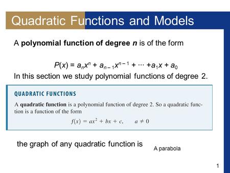 Quadratic Functions and Models