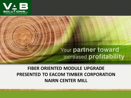 FIBER ORIENTED MODULE UPGRADE PRESENTED TO EACOM TIMBER CORPORATION NAIRN CENTER MILL.