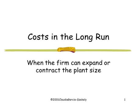 ©2001ClaudiaGarcia-Szekely1 Costs in the Long Run When the firm can expand or contract the plant size.