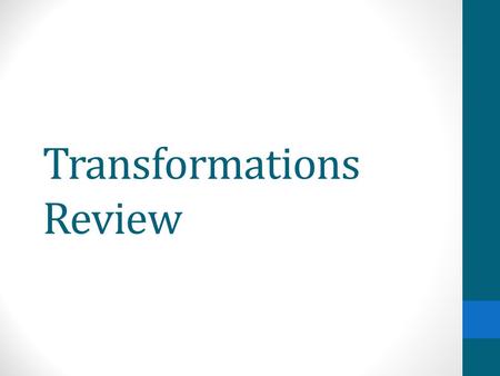 Transformations Review. Recall: Types of Transformations Translations Reflections Rotations.