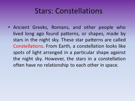 Stars: Constellations