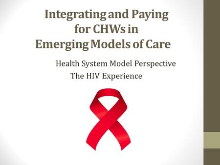 Integrating and Paying for CHWs in Emerging Models of Care Health System Model Perspective The HIV Experience.