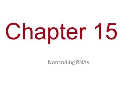 Chapter 15 Noncoding RNAs. You Must Know The role of noncoding RNAs in control of cellular functions.