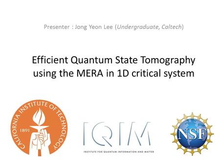 Efficient Quantum State Tomography using the MERA in 1D critical system Presenter : Jong Yeon Lee (Undergraduate, Caltech)