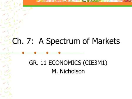 Ch. 7: A Spectrum of Markets GR. 11 ECONOMICS (CIE3M1) M. Nicholson.