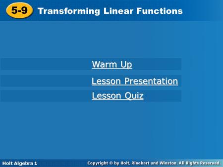 5-9 Transforming Linear Functions Warm Up Lesson Presentation