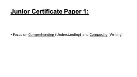 Junior Certificate Paper 1: