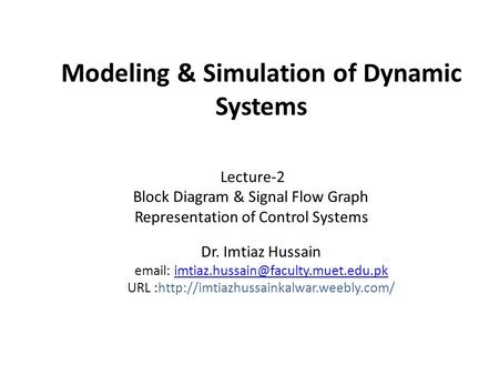 Modeling & Simulation of Dynamic Systems