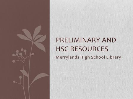 Preliminary and hsc resources