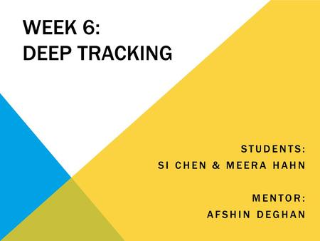 WEEK 6: DEEP TRACKING STUDENTS: SI CHEN & MEERA HAHN MENTOR: AFSHIN DEGHAN.