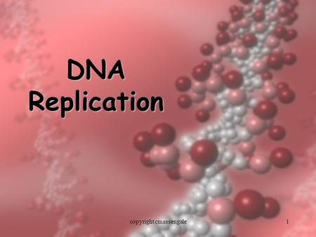 1 DNA Replication copyright cmassengale. 2 Replication Facts DNA has to be copied before a cell dividesDNA has to be copied before a cell divides DNA.