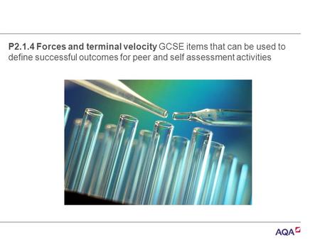     P2.1.4 Forces and terminal velocity GCSE items that can be used to define successful outcomes for peer and self assessment activities.