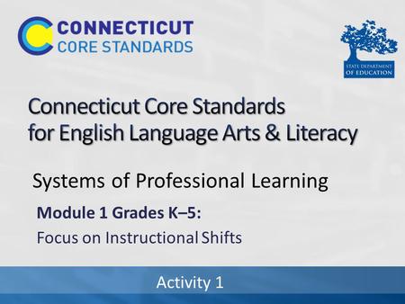 Systems of Professional Learning Module 1 Grades K–5: Focus on Instructional Shifts Activity 1.
