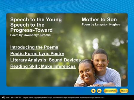 Speech to the Young Speech to the Progress-Toward Mother to Son