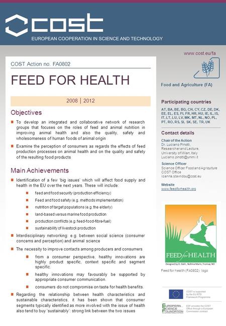 Www.cost.eu/fa COST Action no. FA0802 FEED FOR HEALTH 2008  2012 Objectives To develop an integrated and collaborative network of research groups that.