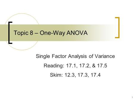 Single Factor Analysis of Variance
