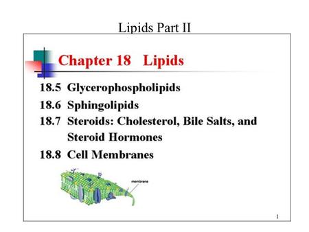 Lipids Part II. Glycerophospholipids Sphingolipids Used in brain membranes and nerve tissue.