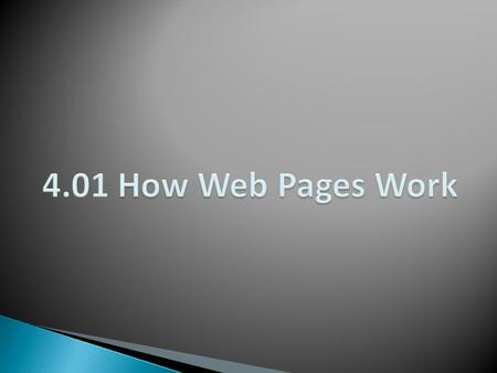 Topics in this presentation: The Web and how it works Difference between Web pages and web sites Web browsers and Web servers HTML purpose and structure.