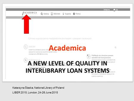 Academica A NEW LEVEL OF QUALITY IN INTERLIBRARY LOAN SYSTEMS Katarzyna Ślaska, National Library of Poland LIBER 2015, London, 24-26 June 2015.