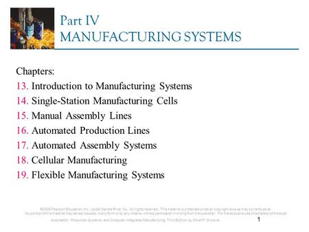 Part IV MANUFACTURING SYSTEMS