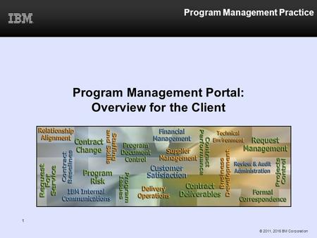 Program Management Practice Program Management Portal: Overview for the Client © 2011, 2015 BM Corporation 1.