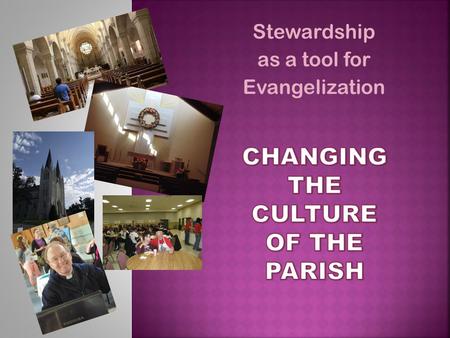 Stewardship as a tool for Evangelization.  Is it:  Family oriented?  A community that shares its mission?  Growing?  A worshipping parish?  Fulfilling.