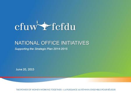 NATIONAL OFFICE INITIATIVES Supporting the Strategic Plan 2014-2015 June 20, 2015.