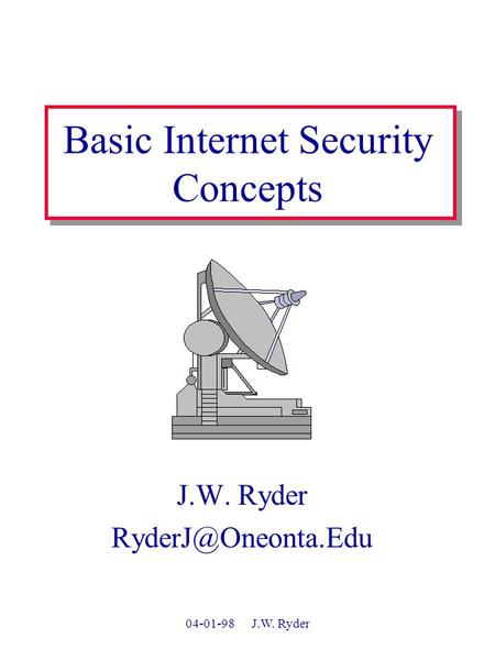 04-01-98 J.W. Ryder Basic Internet Security Concepts J.W. Ryder