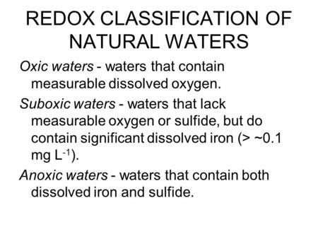 REDOX CLASSIFICATION OF NATURAL WATERS